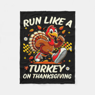 Fall Vibes Turkey Trot Run Like A Turkey On Thanks Fleece Blanket