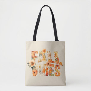 Fall vibes watercolor wildflowers leaves autumn tote bag