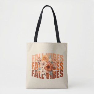 Fall vibes watercolor wildflowers leaves tote bag