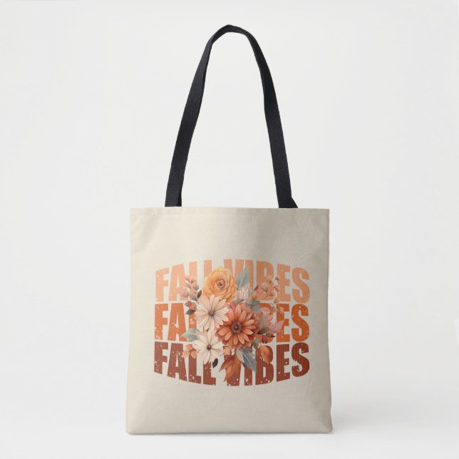 Fall vibes watercolor wildflowers leaves tote bag (Front)