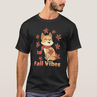 Fall Vibes Wildlife Fox Autumn Season Maple Leaves T-Shirt