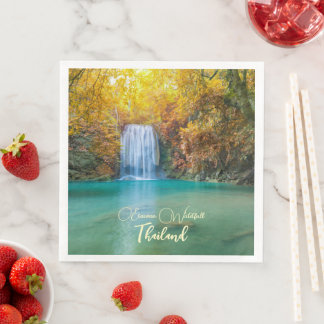 Fall View of Erawan Waterfall Thailand Napkin