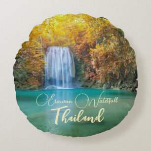 Fall View of Erawan Waterfall Thailand             Round Cushion