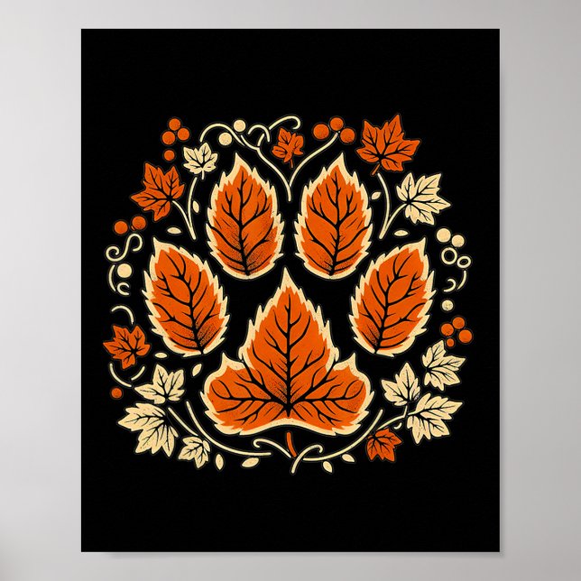 Fall Vine Leaf Dog Paw Print Autumn Maple Leaf Tha (Front)