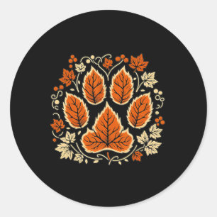 Fall Vine Leaf Dog Paw Print Autumn Maple Leaf Tha Classic Round Sticker