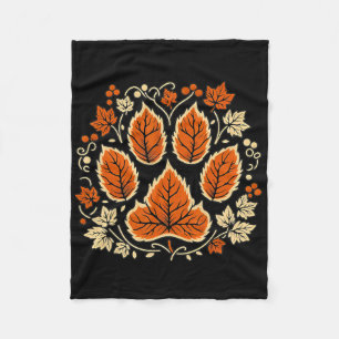 Fall Vine Leaf Dog Paw Print Autumn Maple Leaf Tha Fleece Blanket