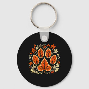 Fall Vine Leaf Paw Halloween Dog Paw Autumn Key Ring