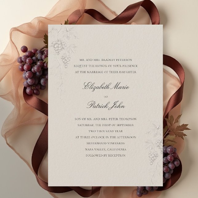 Fall Vineyard Winery Modern Classic Wheat Wedding Invitation (fall vineyard wedding invitation winery grapevine formal modern classic black tie wheat beige)