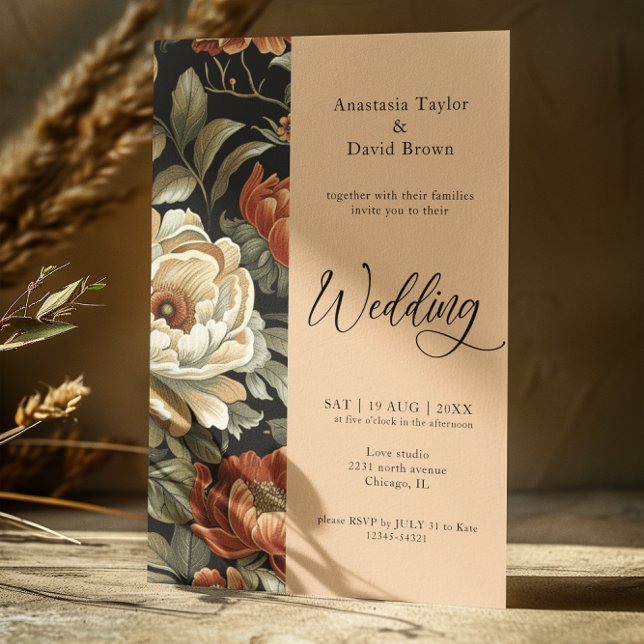Fall Vintage Clay Floral Wedding Invitation (Creator Uploaded)