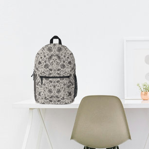 Fall Vintage Grey Botanicals Custom Name Printed Backpack