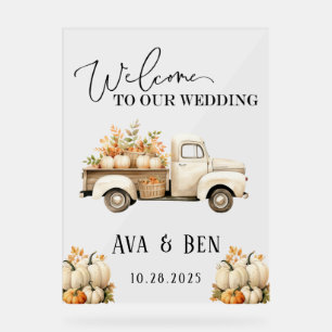 Fall Vintage Truck Pumpkins Wedding Welcome Sign
