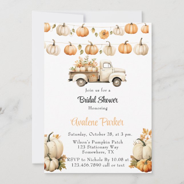 Fall Vintage Truck with Pumpkins Bridal Shower Invitation (Front)