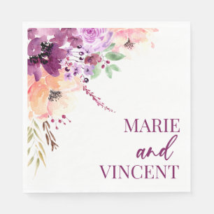 Fall Violet Magenta Purple Floral Flower Wedding Napkin