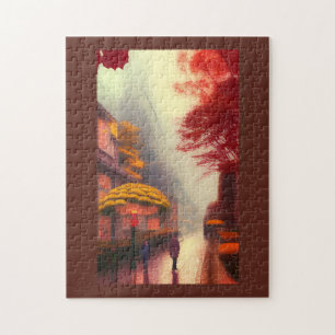 Fall walk down lane golden red trees jigsaw puzzle