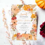 Fall Warm Boho pumpkin floral Sweet 16 birthday Invitation<br><div class="desc">Step into the enchantment of a Sweet 16 celebration with our Warm Boho Pumpkin Fall Sweet 16 Birthday Party Invitation! This Autumn design captures the cosy essence of the season, featuring a beautifully hand-painted floral wreath, rustic pumpkins, and lush foliage in a palette of warm and inviting hues like orange,...</div>