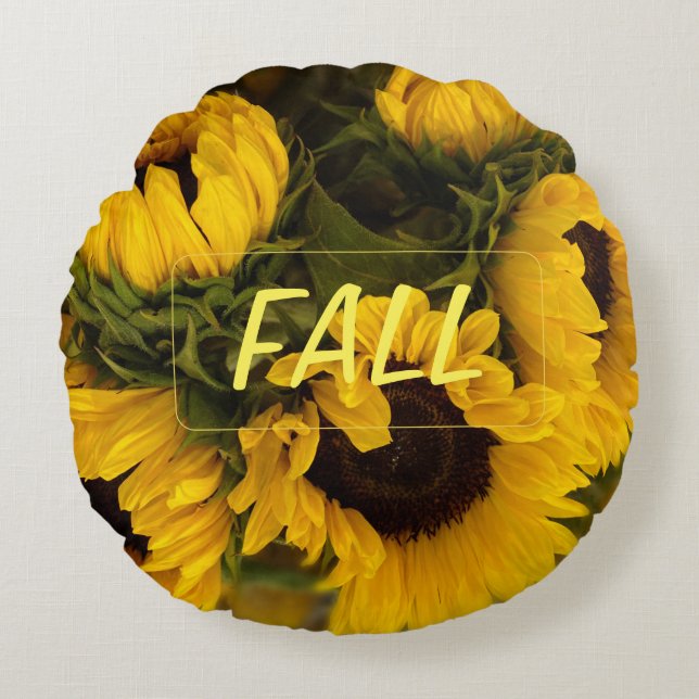 FALL Warm Golden Sunflower Custom Round Cushion (Front)