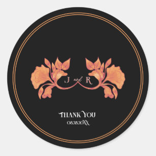 Fall Watercolor Art Nouveau Wedding Classic Round Sticker