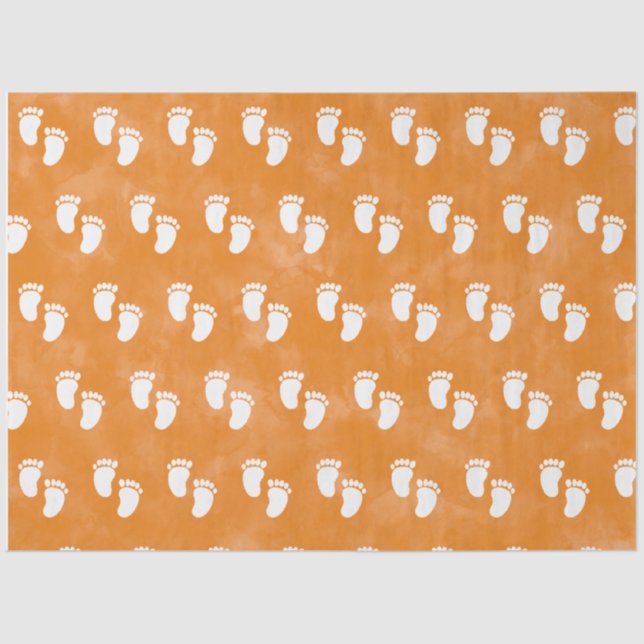 Fall Watercolor Baby Shower Footprint Pattern Tissue Paper (Front)
