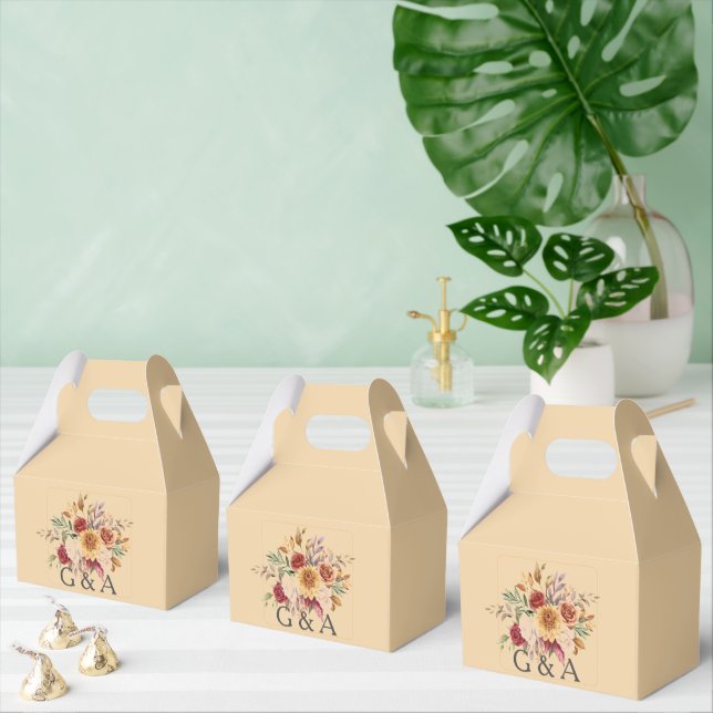 Fall Watercolor Botanical Monogram Favour Box (Multiple)
