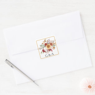 Fall Watercolor Botanical Monogram Square Sticker
