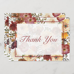 Fall Watercolor Bouquets Wedding Thank You Card