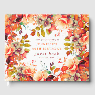 Fall Watercolor Floral 60th Birthday Guest Book
