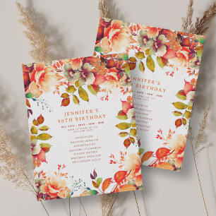 Fall Watercolor Floral 80th Birthday Program