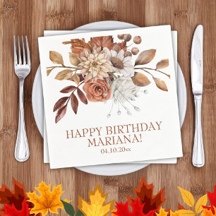 Fall Watercolor Floral Birthday Party Napkins