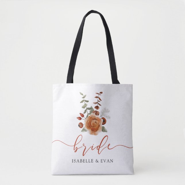 Fall Watercolor Floral Bride Tote  (Front)