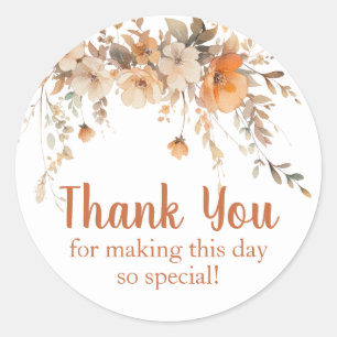 Fall Watercolor Floral Favour Thank You Classic Round Sticker