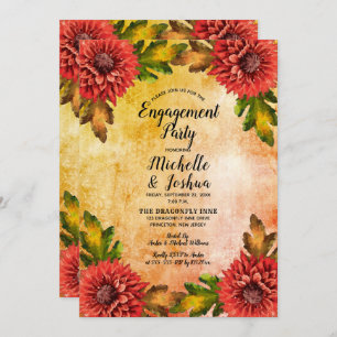 Fall Watercolor Floral Mums Engagement Party Invitation