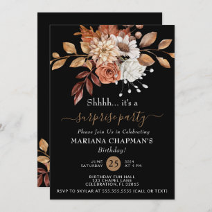 Fall Watercolor Floral on Black Surprise Party Invitation