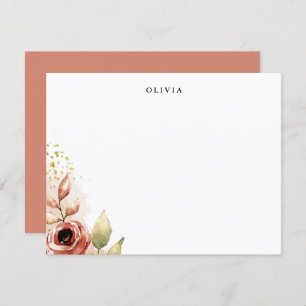 Fall Watercolor Floral Personalised Flat Note Card