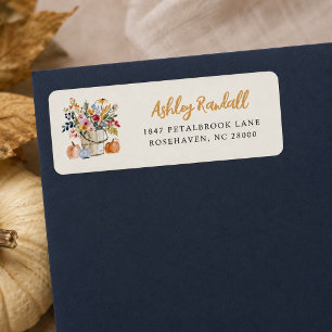 Fall Watercolor Floral Pumpkins Autumn Return Address Label