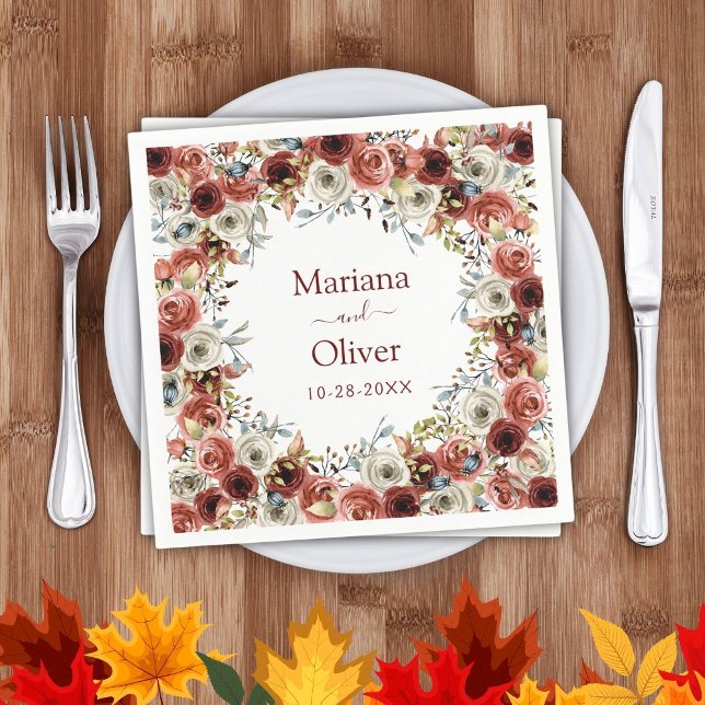 Fall Watercolor Floral Wedding Napkin (Creator Uploaded)