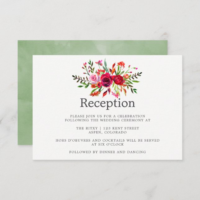 Fall Watercolor Floral Wedding Reception Invitation (Front/Back)