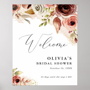 Fall Watercolor Flower Autumn Floral Peach Welcome Poster