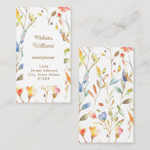 fall watercolor flowers business card