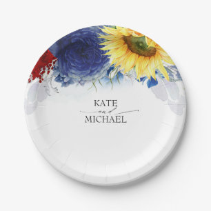 Fall Watercolor Flowers Elegant Wedding Paper Plate