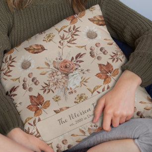 Fall watercolor flowers name personalised cushion