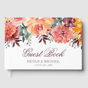 Fall Watercolor Flowers Wedding Guest Book