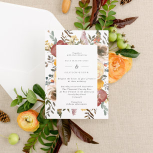 Fall Watercolor Flowers Wedding Invitation
