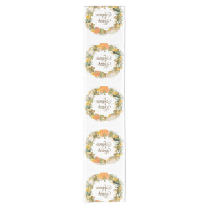 fall watercolor gourd and pumpkin wreath short table runner