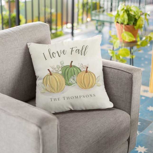 Fall Watercolor Gourds Autumn Leaves Custom Cushion (Fall autumn pumpkin gourds personalized throw pillow. )