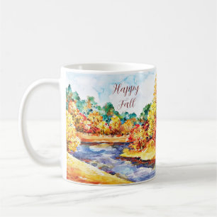 Fall watercolor landscape with customisable text coffee mug