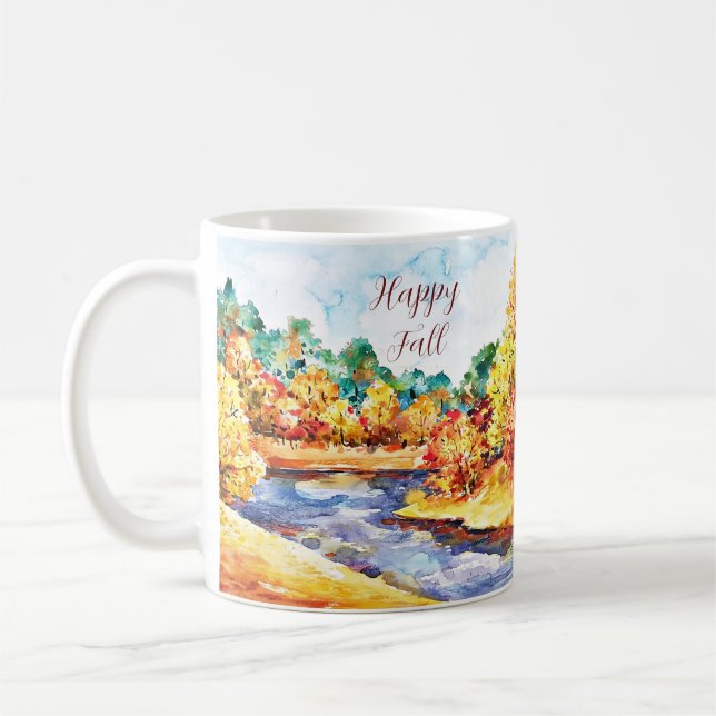 Fall watercolor landscape with customisable text  coffee mug (Left)