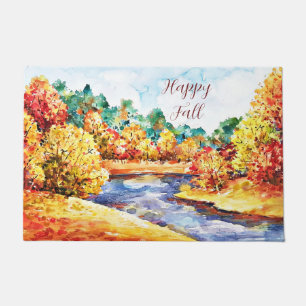Fall watercolor landscape with customisable text  doormat