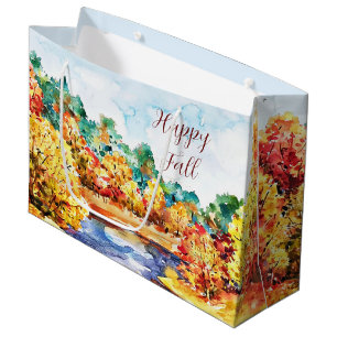 Fall watercolor landscape with customisable text  large gift bag