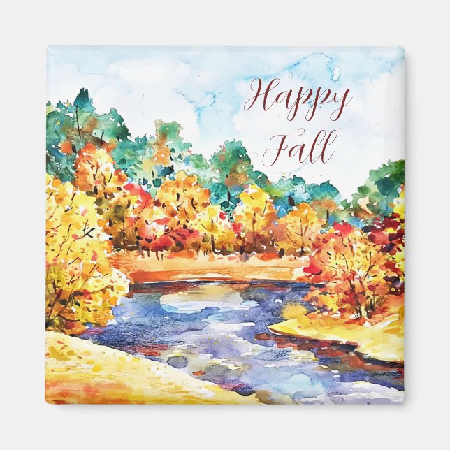 Fall watercolor landscape with customisable text  magnet (Front)