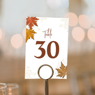 Fall Watercolor Leaves Wedding Table Number 